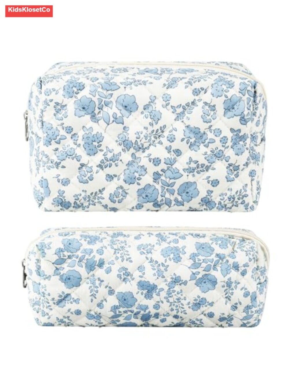 2-Piece Floral Cotton Quilted Cosmetic Bag Set with Zipper Closure